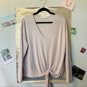 ASTR The Label Pink Tie Front V-Neck Modal Shirt